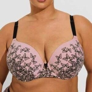 Torrid 360 Back Smoothing Bra Papillon Dance Ash Rose Butterfly Pink 46DD